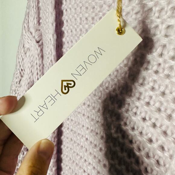 NWT Woven Heart Lavender Chunky Cable Oversized Fluffy Cardigan Sweater size S - Picture 8 of 11